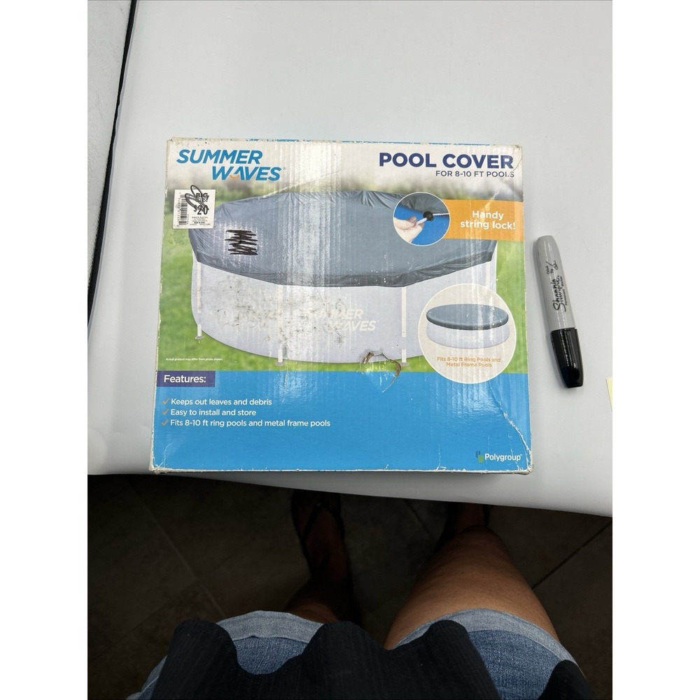 Summer Waves 8-10 FT Pool Cover (Fits Both Ring And Metal Frame) New Open Box